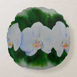 Elegant tropisch wit waterverf orchidee schilderij rond kussen