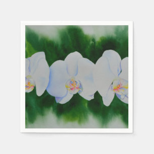 Elegant tropisch wit waterverf orchidee schilderij servet