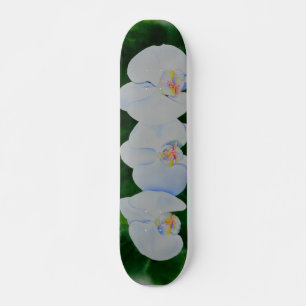 Elegant tropisch wit waterverf orchidee schilderij skateboard