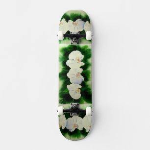 Elegant tropisch wit waterverf orchidee schilderij skateboard