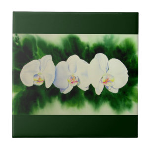 Elegant tropisch wit waterverf orchidee schilderij tegeltje