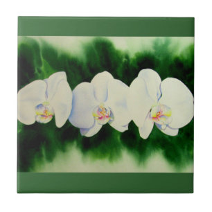 Elegant tropisch wit waterverf orchidee schilderij tegeltje