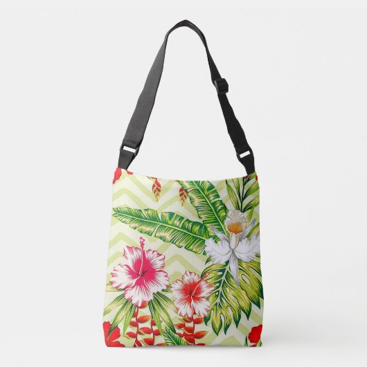 Elegant Tropische Bladeren en Hibiscus Flowers | Crossbody Tas (Voorkant)
