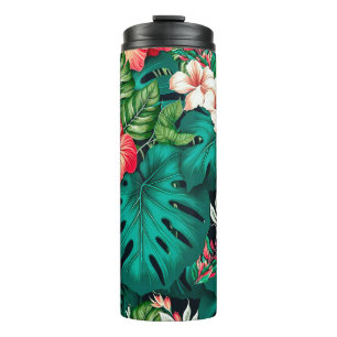Elegant Tropische Bladeren en Hibiscus Flowers Thermosbeker