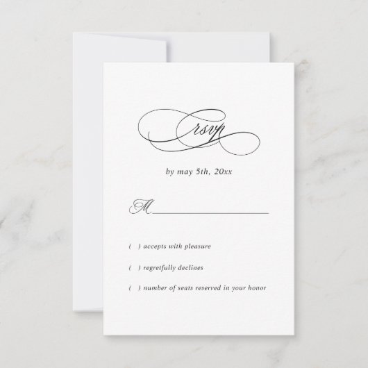 Elegant Trouw Minimalistisch Monogram Zwart Wit RSVP Kaartje (Voorkant)