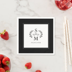Elegant Trouw Monogram Wapen Krans Zwart Wit Servet