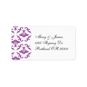 Elegant trouwadres Paarse Damask Etiket