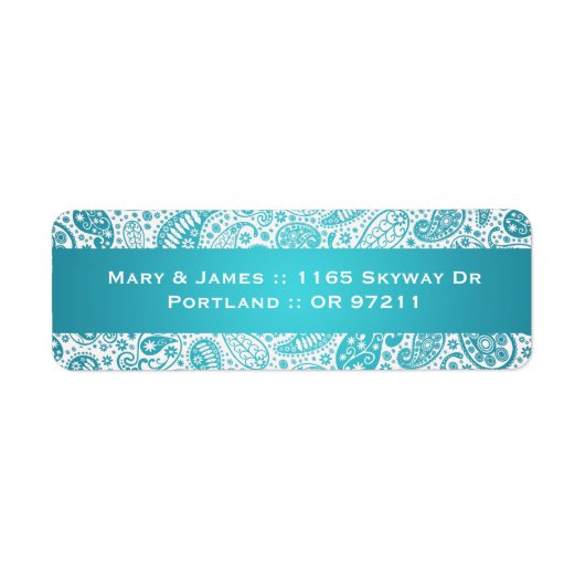 Elegant trouwadres Paisley Patroon Aqua Blue Etiket (Voorkant)