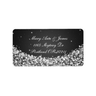 Elegant trouwadres ster sparkle zwart etiket