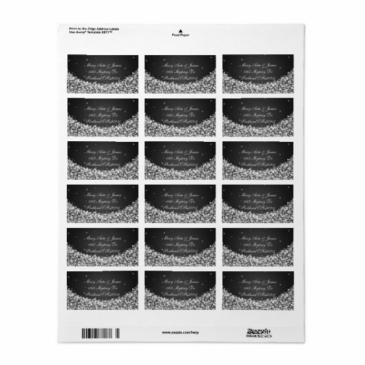 Elegant trouwadres ster sparkle zwart etiket (Full Sheet)