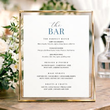 Elegant Trouwbarmenu Bord Chic Minimalistisch Blau