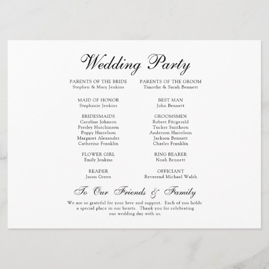 Elegant trouwdag tijdlijn programma (Achterkant)