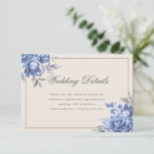 Elegant Trouwdetails Stofblauw Rustieke Bloemen Informatiekaartje