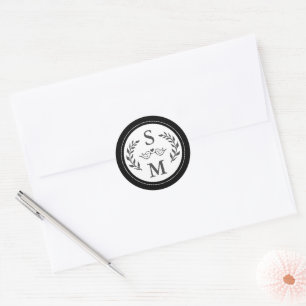 Elegant Trouwfeest Moderne Monogram Zwart Witte Fa Ronde Sticker