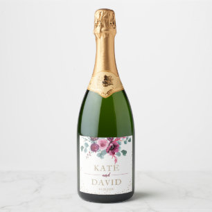 Elegant trouwgoud en bruinbloemen sparkling wijnetiket