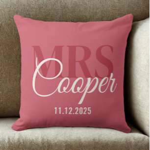 Elegant Trouwkoppel Naam Rood Ivoor Kleur Kussen