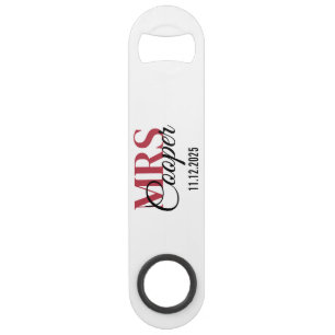 Elegant Trouwkoppel Naam Rood Ivoor Kleur Modern Speed Flessenopener