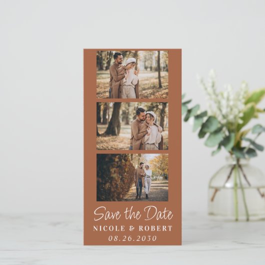 Elegant Trouwmonogram Foto strook QR-code Save The Date (Staand voorkant)