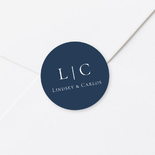 Elegant Trouwmonogram Navyblauw Ronde Sticker