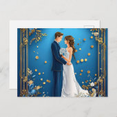 Elegant Trouwpaar dat elkaar omhelst met bloemstuk Aankondigingskaart (Voorkant / Achterkant)