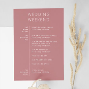 Elegant trouwweekendprogramma Roze rood Kaart
