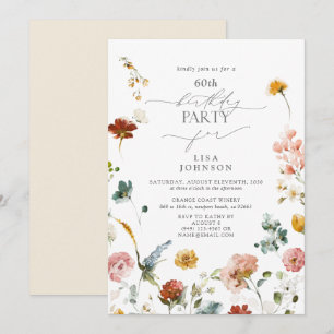 Elegant Tuinbloemen Waterverf 60e Verjaardag Kaart