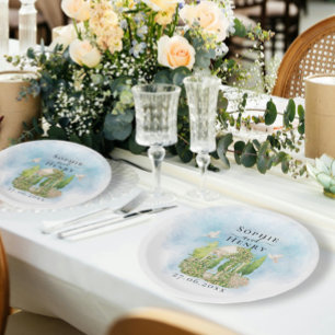 Elegant tuinhuisje bloemen duiven Bruiloft Luxe Papieren Bordje