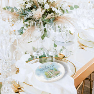 Elegant tuinhuisje bloemen duiven Bruiloft Luxe Zandsteen Onderzetter