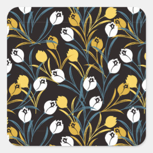 Elegant tulp bloemenpatroon vierkante sticker
