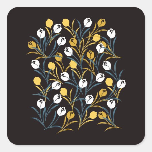 Elegant tulp bloemenpatroon vierkante sticker (Voorkant)