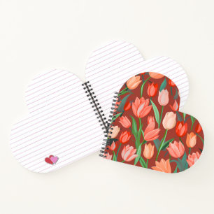 Elegant Tulp Bloempatroon – Rood & Perzik Lente Notitieboek