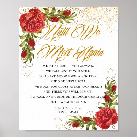 Elegant Turks rood rozen Funeral Poem Sign Poster (Voorkant)