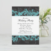 Elegant Turquoise Black Kerstparty Uitnodiging (Staand voorkant)