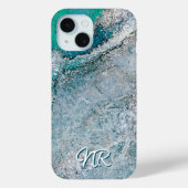 Elegant Turquoise Blauwgroen Blauw Groen Monogram  Case-Mate iPhone Case (Achterkant)