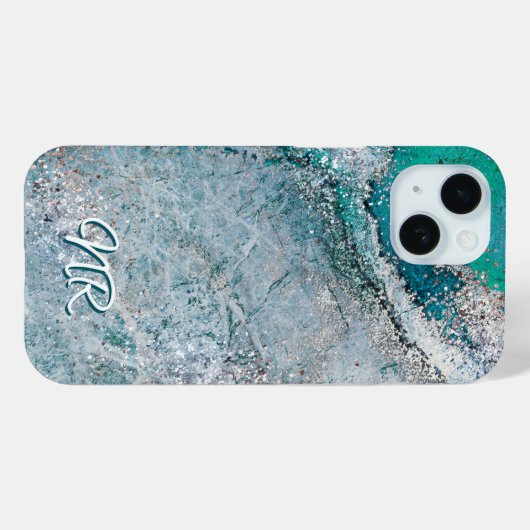Elegant Turquoise Blauwgroen Blauw Groen Monogram  Case-Mate iPhone Case (Achterkant (horizontaal))