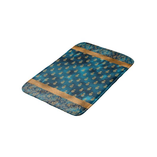 Elegant Turquoise Blauwgroen Gold Pineapple Patter Badmat (Gekanteld)
