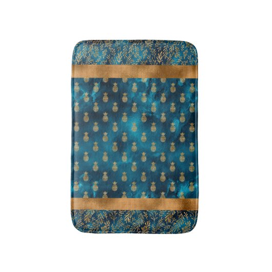 Elegant Turquoise Blauwgroen Gold Pineapple Patter Badmat (Voorkant Verticaal)