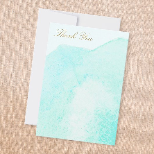 Elegant Turquoise Bleu Aquarelle Merci