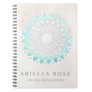 Elegant Turquoise Blue Floral Lotus White Marble Notitieboek
