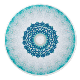 Elegant Turquoise Blue Floral Mandala Keramische Knop