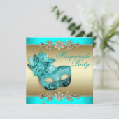 Elégant Turquoise Blue Masquerade Party Invitation (Debout devant)