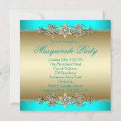Elégant Turquoise Blue Masquerade Party Invitation (Dos)