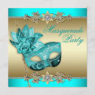 Elégant Turquoise Blue Masquerade Party Invitation