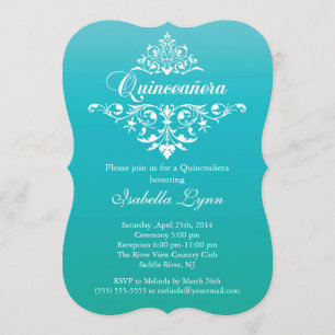 Elegant Turquoise Blue Ombre Quinceañera Partij Kaart