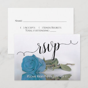 Elegant Turquoise Blue Reflecting Roos Wedding RSVP Kaartje