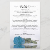 Elegant Turquoise Blue Roos Budget Wedding Menu (Voorkant)