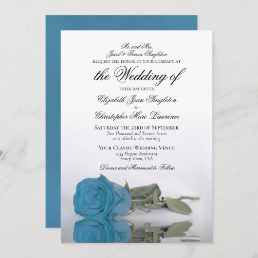 Elegant Turquoise Blue Roos Formal Wedding Kaart (Voorkant / Achterkant)