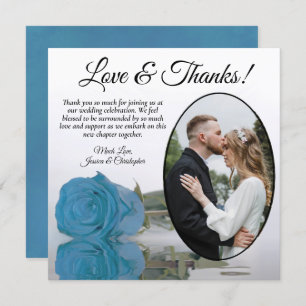Elegant Turquoise Blue Roos & Oval Photo Wedding Bedankkaart