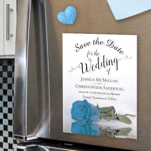 Elegant Turquoise Blue Roos Save the Date Magnet
