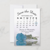 Elegant Turquoise Blue Roos Wedding Calendar Save The Date (Voorkant)